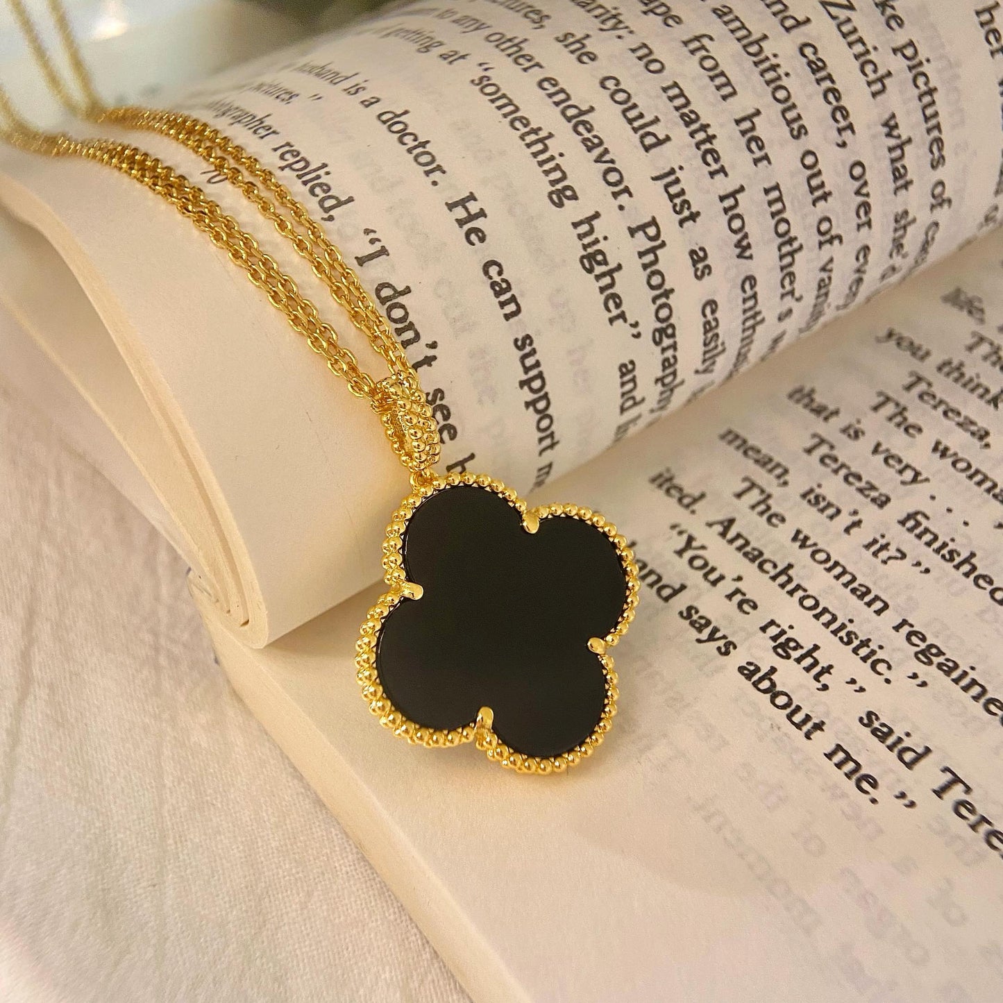 [Royal Top]CLOVER 25MM NECKLACE GOLD ONYX