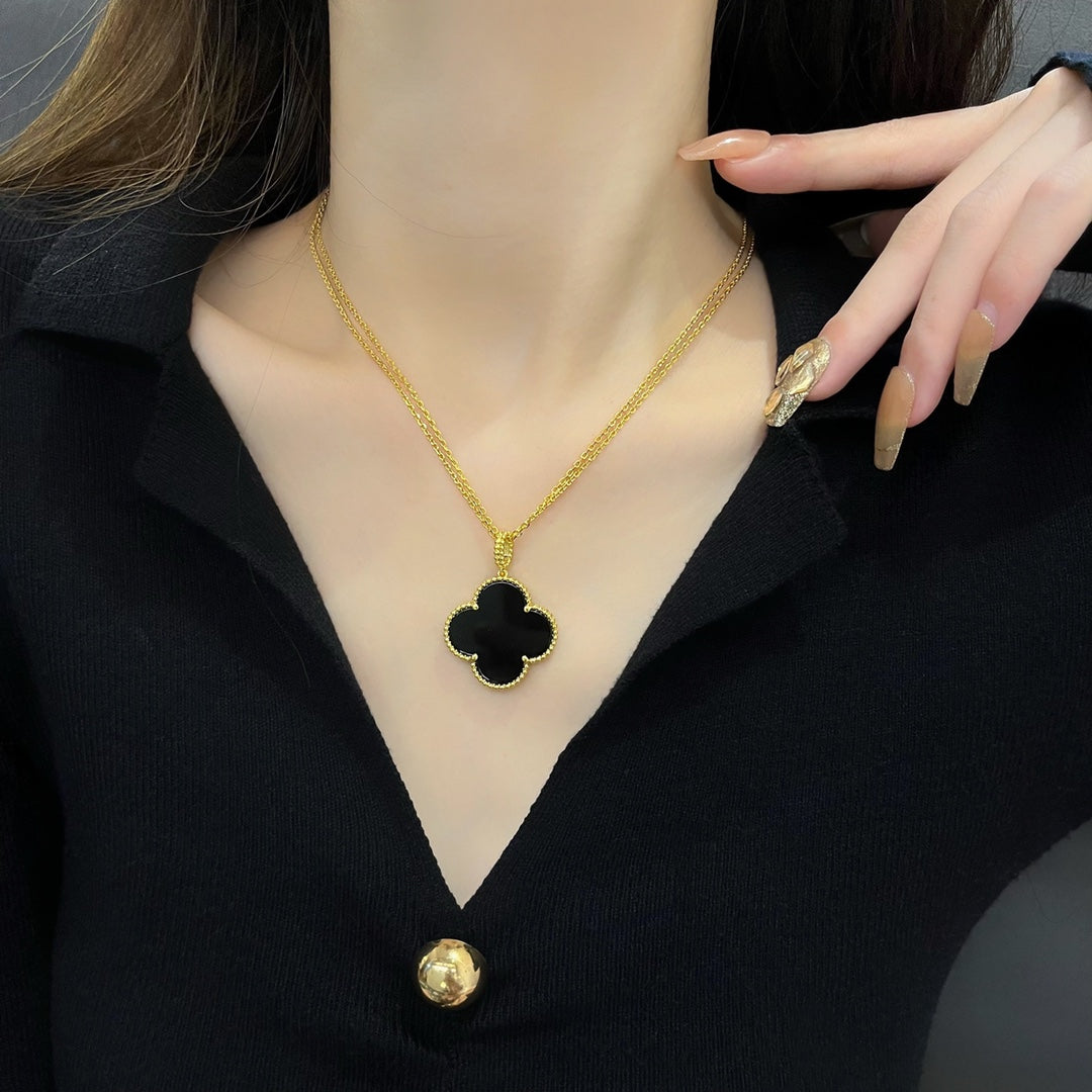 [Royal Top]CLOVER 25MM NECKLACE GOLD ONYX