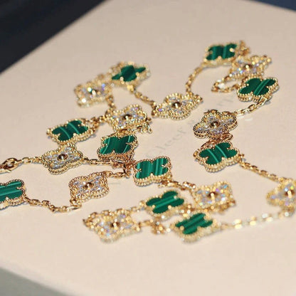 [Royal Top]CLOVER 20 MOTIFS MALACHITE DIAMOND NECKLACE