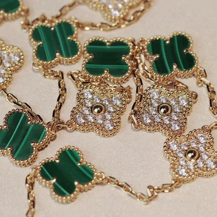 [Royal Top]CLOVER 20 MOTIFS MALACHITE DIAMOND NECKLACE