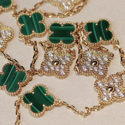 [Royal Top]CLOVER 20 MOTIFS MALACHITE DIAMOND NECKLACE