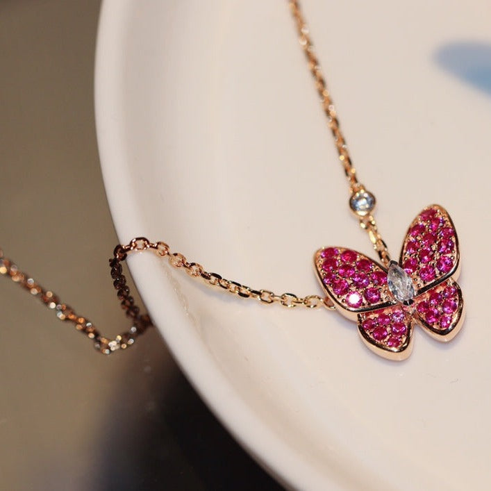 [Royal Top]BUTTERFLY RED DIAMOND ROSE GOLD NECKLACE