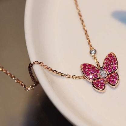 [Royal Top]BUTTERFLY RED DIAMOND ROSE GOLD NECKLACE