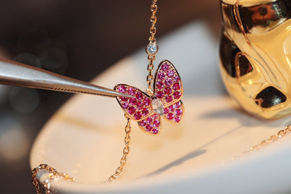 [Royal Top]BUTTERFLY RED DIAMOND ROSE GOLD NECKLACE