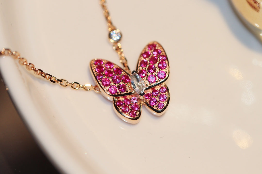 [Royal Top]BUTTERFLY RED DIAMOND ROSE GOLD NECKLACE