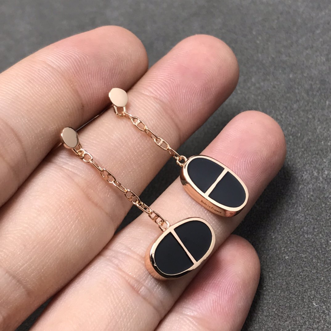 [Royal Top]CHAINE VERSO BLACK CERAMIC SILVER EARRINGS