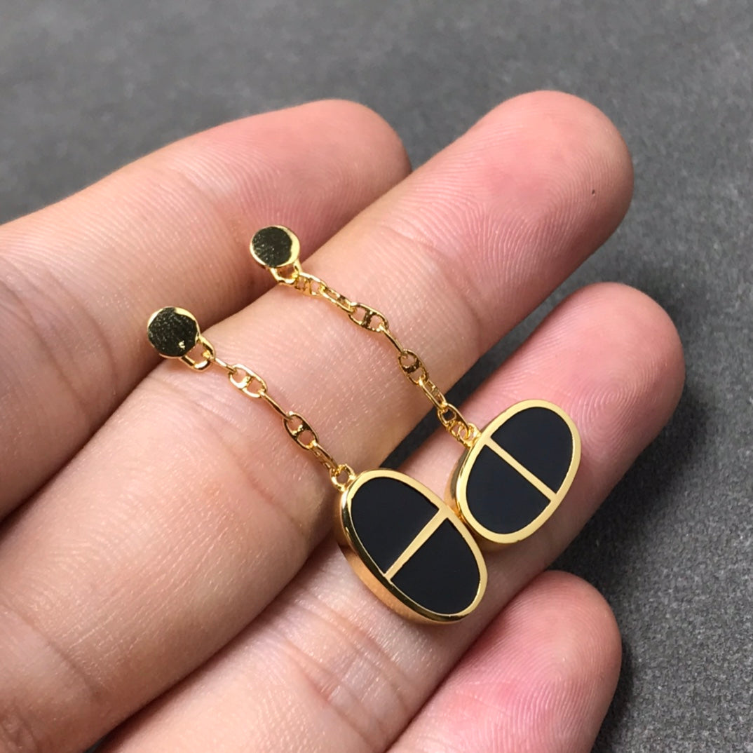 [Royal Top]CHAINE VERSO BLACK CERAMIC SILVER EARRINGS