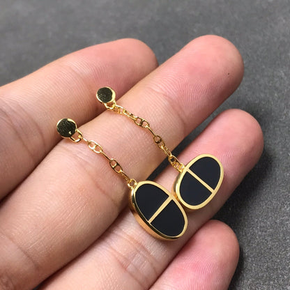 [Royal Top]CHAINE VERSO BLACK CERAMIC SILVER EARRINGS