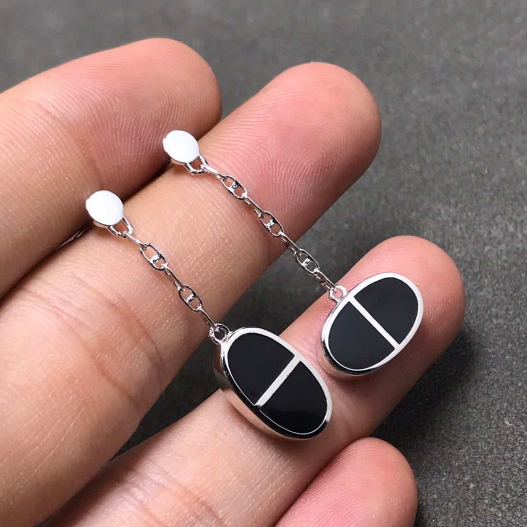 [Royal Top]CHAINE VERSO BLACK CERAMIC SILVER EARRINGS