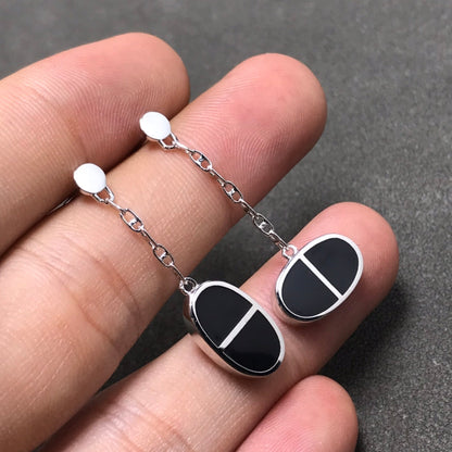 [Royal Top]CHAINE VERSO BLACK CERAMIC SILVER EARRINGS