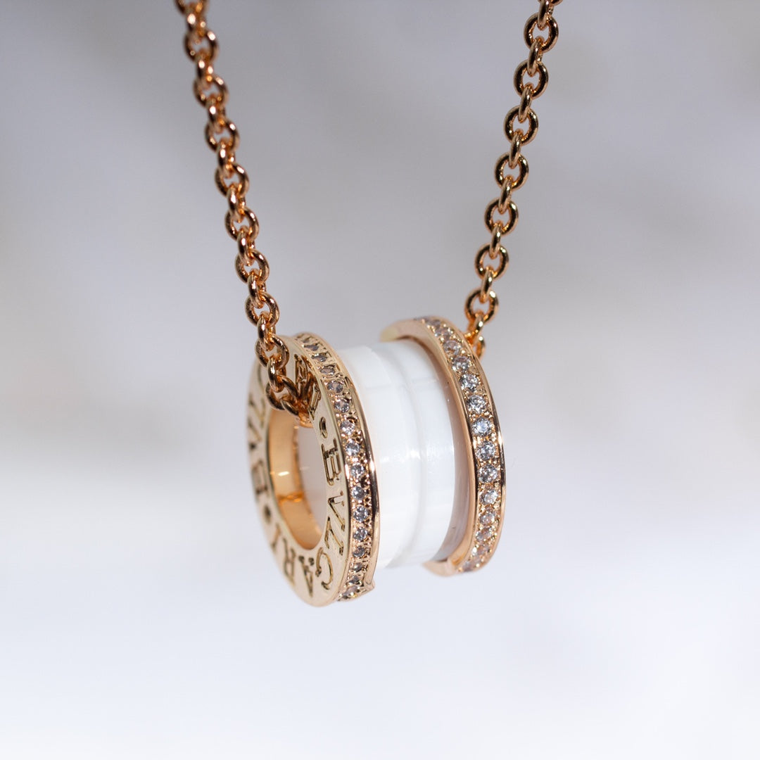 [Royal Top]ZERO 1 WHITE CERAMIC PINK GOLD DIAMOND NECKLACE