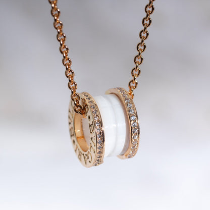 [Royal Top]ZERO 1 WHITE CERAMIC PINK GOLD DIAMOND NECKLACE