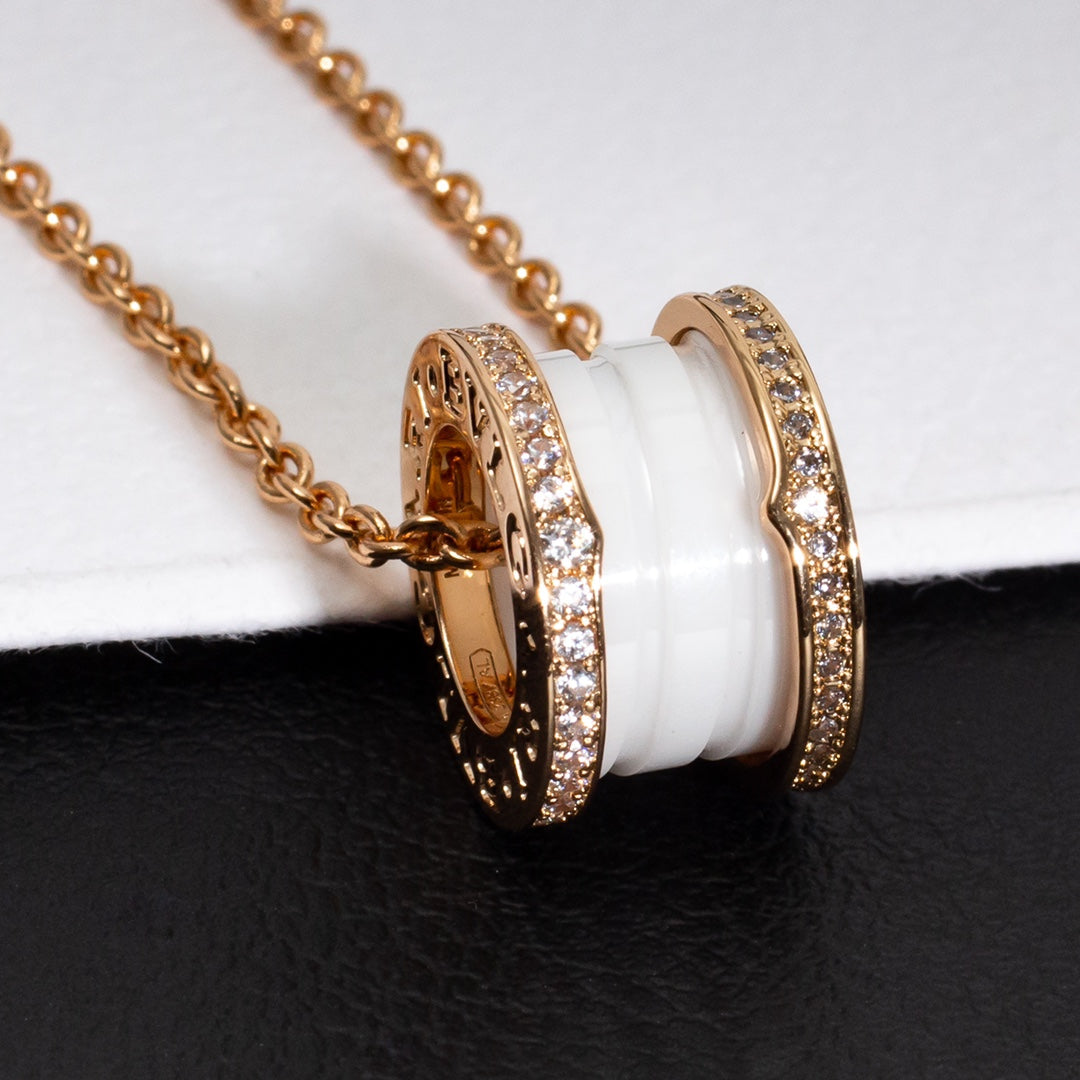 [Royal Top]ZERO 1 WHITE CERAMIC PINK GOLD DIAMOND NECKLACE