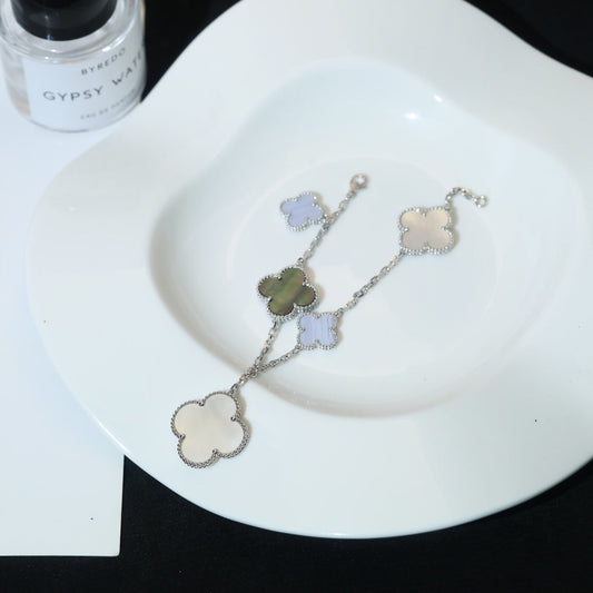 [Royal Top]CLOVER BRACELET 5 MOTIFS MOP CHALCEDONY SILVER