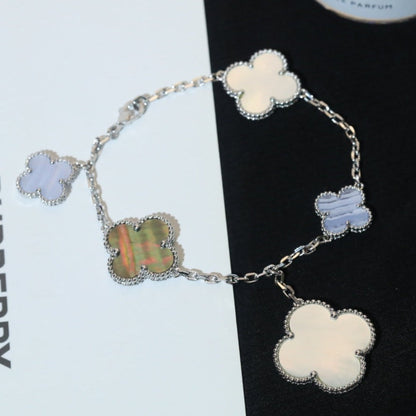 [Royal Top]CLOVER BRACELET 5 MOTIFS MOP CHALCEDONY SILVER
