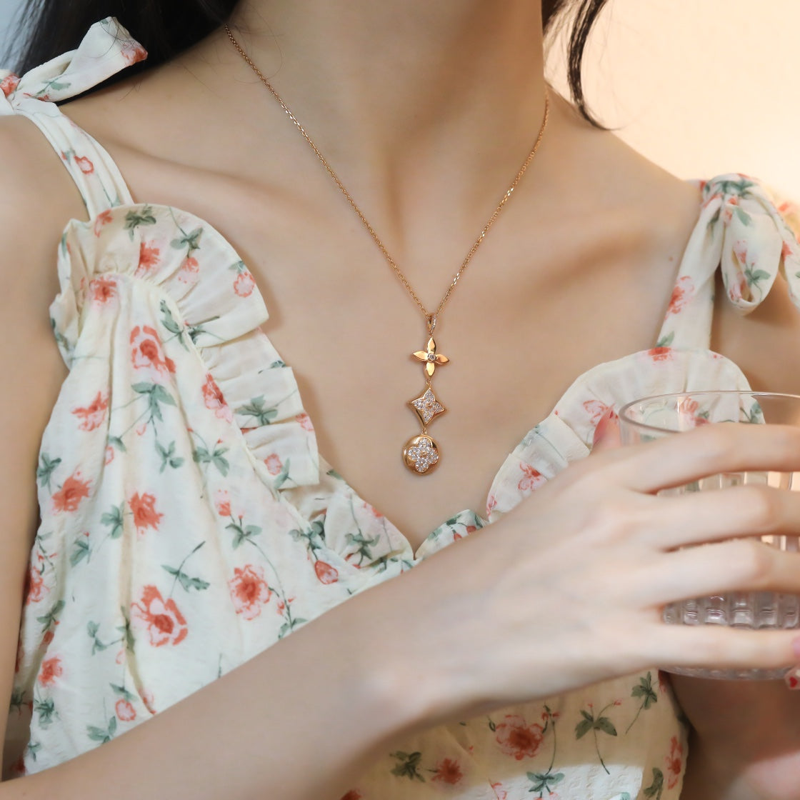 [Royal Top]STAR AND SUN DIAMOND PINK GOLD NECKLACE