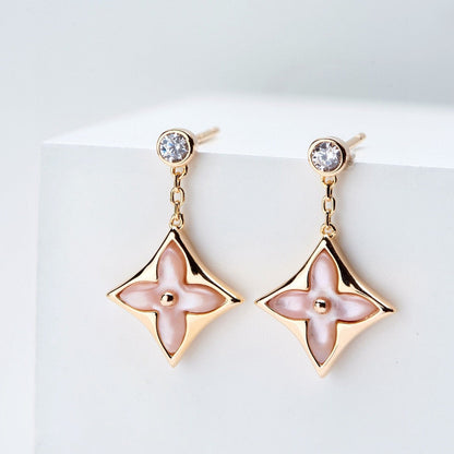 [Royal Top]DOUBLE STAR PINK GOLD MOP DROP EARRINGS