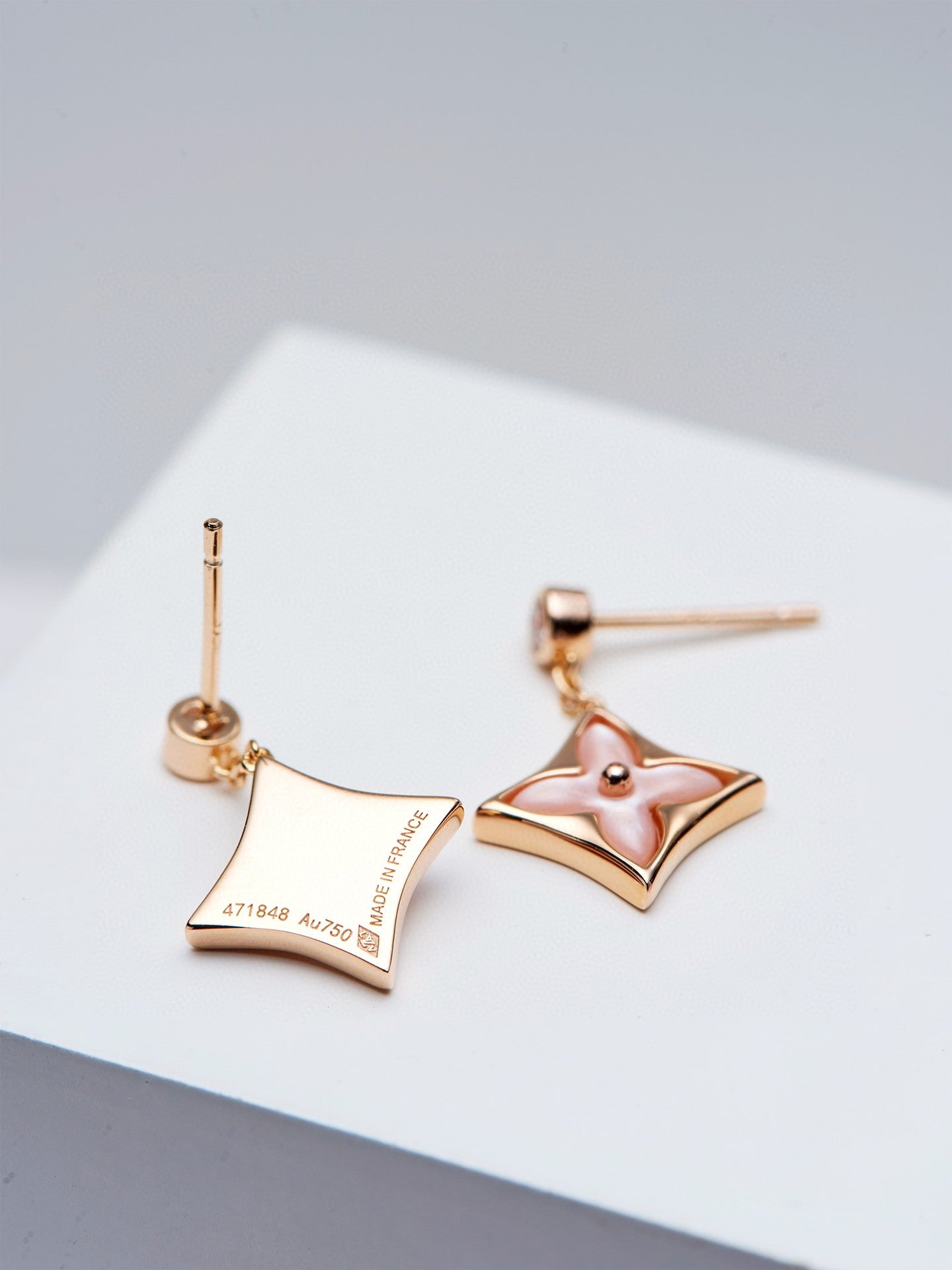 [Royal Top]DOUBLE STAR PINK GOLD MOP DROP EARRINGS