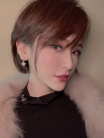 [Royal Top]DOUBLE STAR PINK GOLD MOP DROP EARRINGS