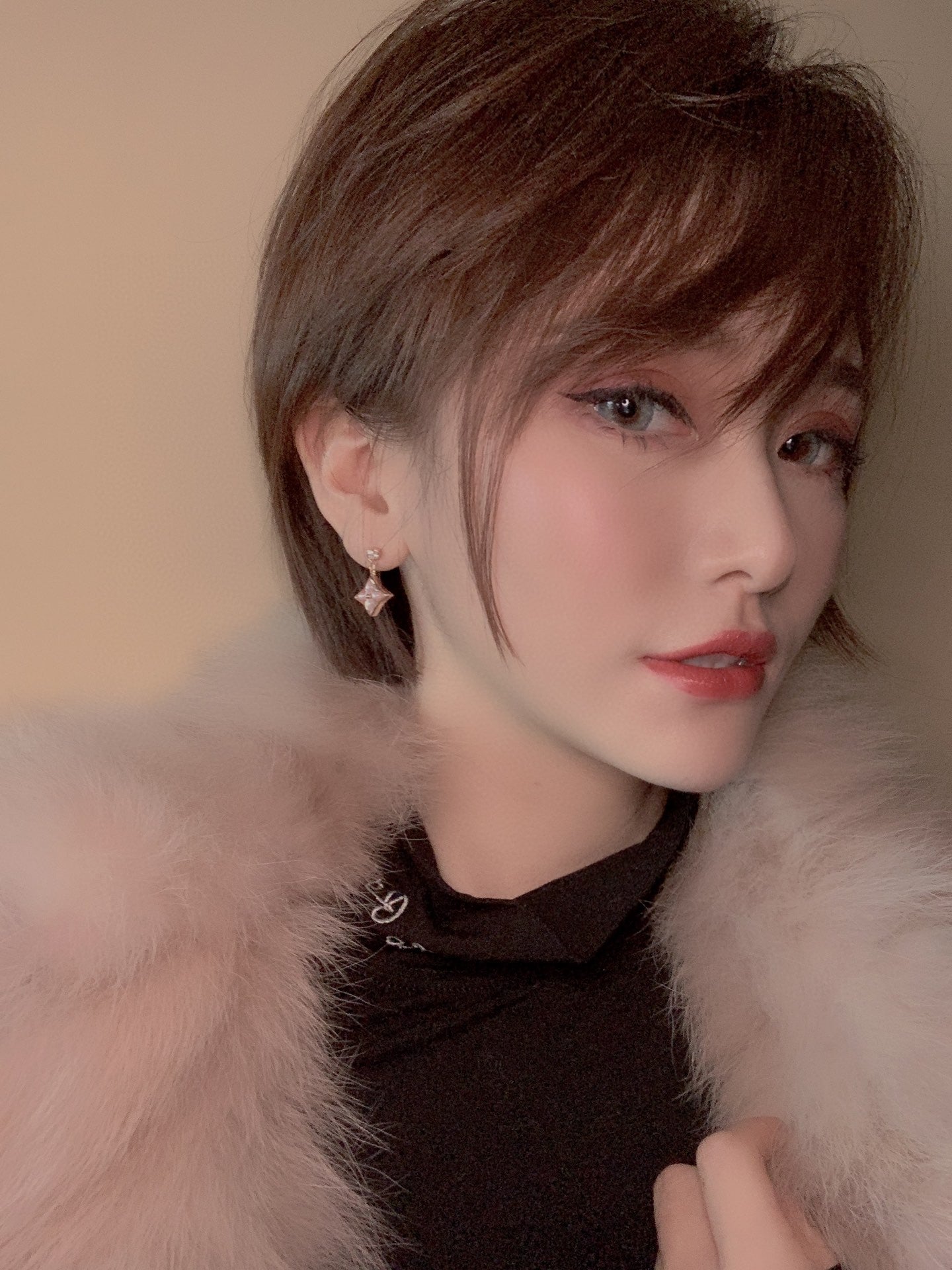 [Royal Top]DOUBLE STAR PINK GOLD MOP DROP EARRINGS