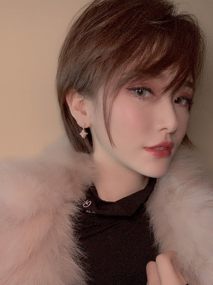 [Royal Top]DOUBLE STAR PINK GOLD MOP DROP EARRINGS