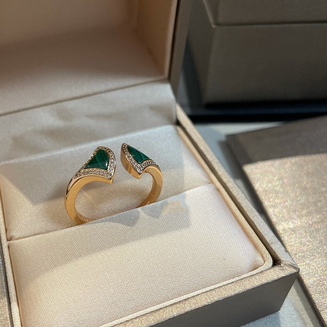 [Royal Top]DREAM MALACHITE DIAMOND OPEN RING