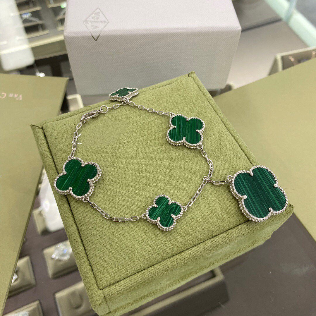 [Royal Top]CLOVER 5 MOTIFS SIVLER MALACHITE BRACELET