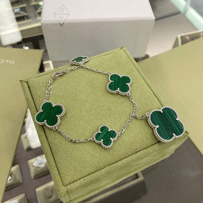 [Royal Top]CLOVER 5 MOTIFS SIVLER MALACHITE BRACELET