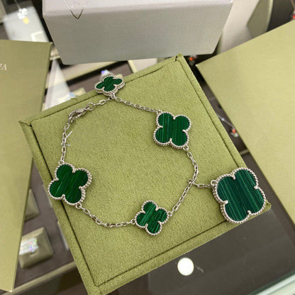 [Royal Top]CLOVER 5 MOTIFS SIVLER MALACHITE BRACELET