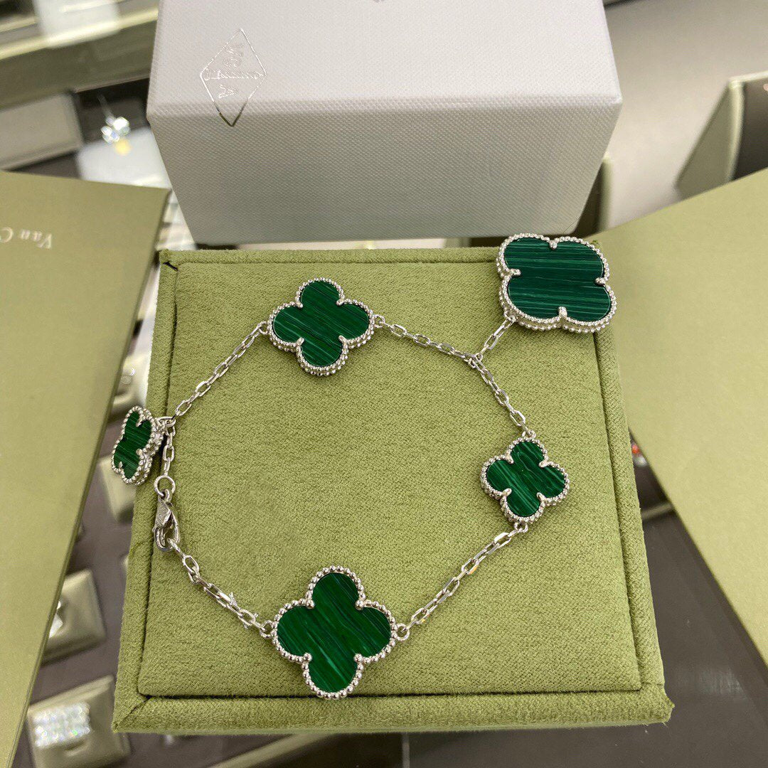 [Royal Top]CLOVER 5 MOTIFS SIVLER MALACHITE BRACELET