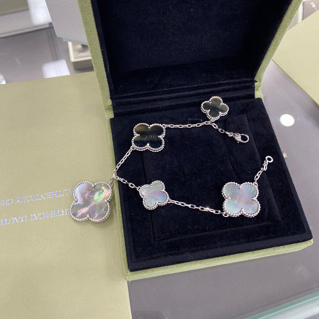 [Royal Top]CLOVER 5 MOTIFS SIVLER DARK MOP BRACELET