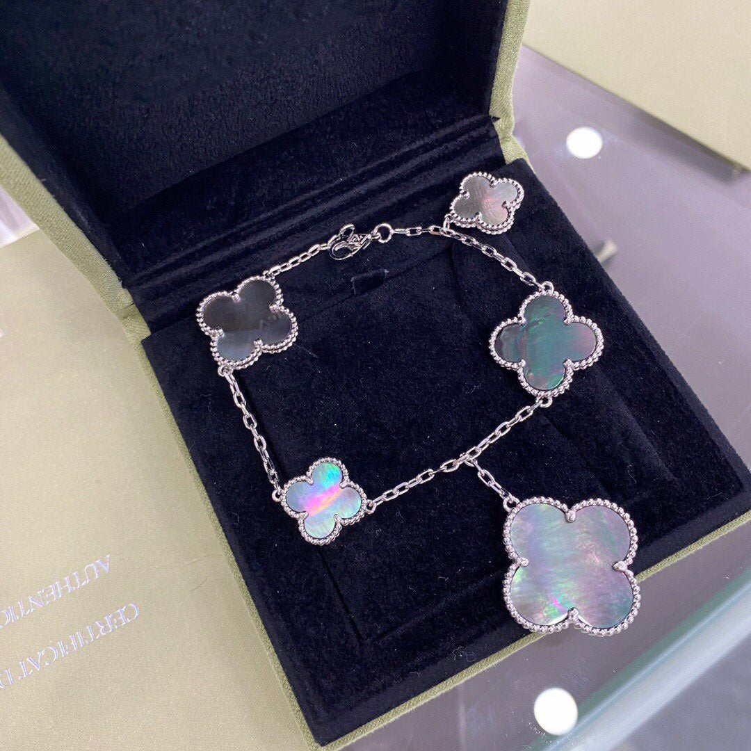 [Royal Top]CLOVER 5 MOTIFS SIVLER DARK MOP BRACELET