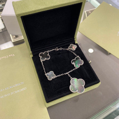 [Royal Top]CLOVER 5 MOTIFS SIVLER DARK MOP BRACELET