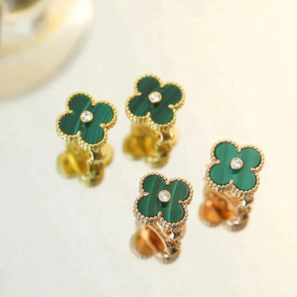 [Royal Top]CLOVER MEDIUM 1 MOTIFS MALACHITE DIAMOND EARRINGS