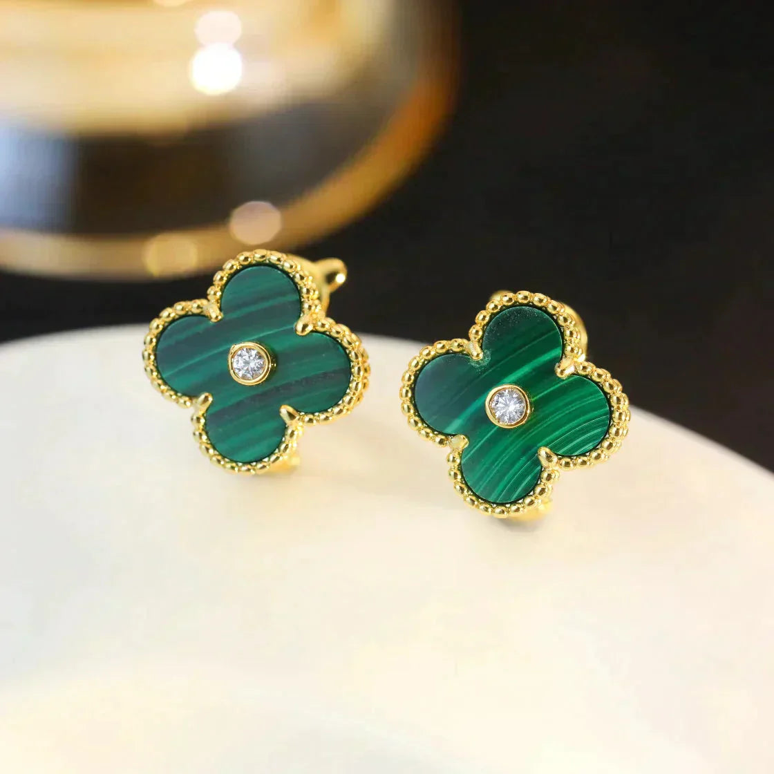 [Royal Top]CLOVER MEDIUM 1 MOTIFS MALACHITE DIAMOND EARRINGS