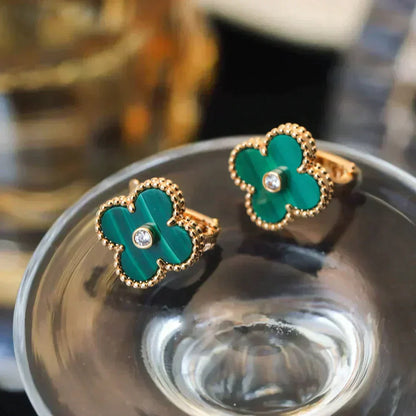 [Royal Top]CLOVER MEDIUM 1 MOTIFS MALACHITE DIAMOND EARRINGS