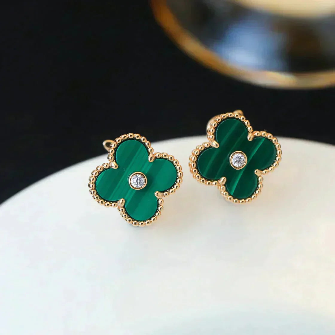 [Royal Top]CLOVER MEDIUM 1 MOTIFS MALACHITE DIAMOND EARRINGS