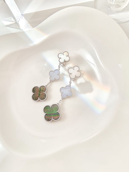 [Royal Top]CLOVER 3 MOTIFS CHALCEDONY DARK MOP SILVER EARRINGS