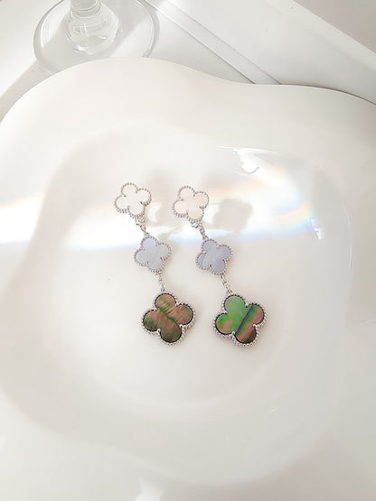 [Royal Top]CLOVER 3 MOTIFS CHALCEDONY DARK MOP SILVER EARRINGS