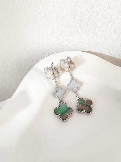 [Royal Top]CLOVER 3 MOTIFS CHALCEDONY DARK MOP SILVER EARRINGS