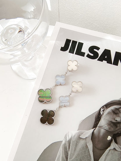 [Royal Top]CLOVER 3 MOTIFS CHALCEDONY DARK MOP SILVER EARRINGS