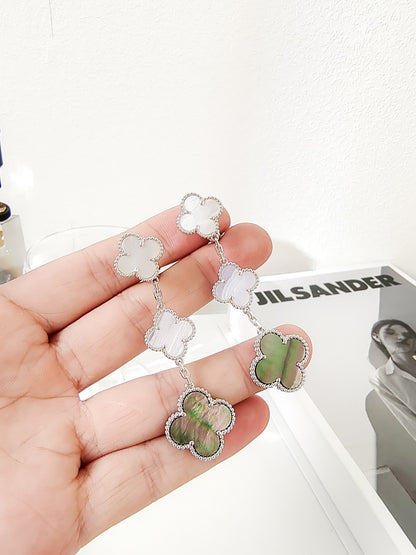 [Royal Top]CLOVER 3 MOTIFS CHALCEDONY DARK MOP SILVER EARRINGS