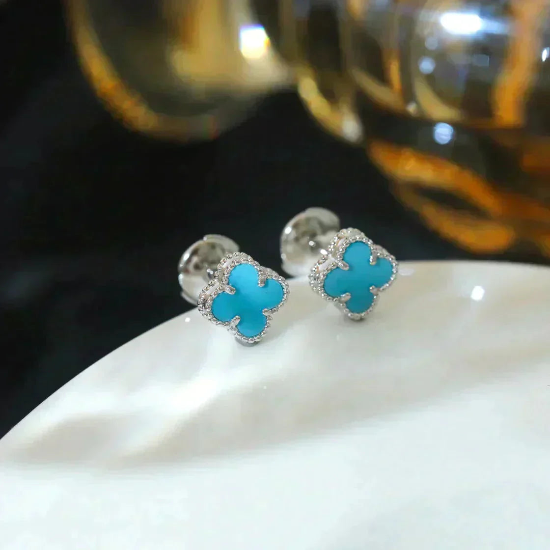 [Royal Top]CLOVER MINI 9.5MM ONYX STUD EARRINGS SILVER