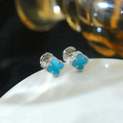 [Royal Top]CLOVER MINI 9.5MM ONYX STUD EARRINGS SILVER