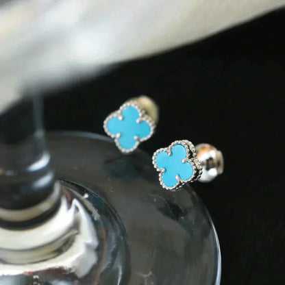 [Royal Top]CLOVER MINI 9.5MM ONYX STUD EARRINGS SILVER