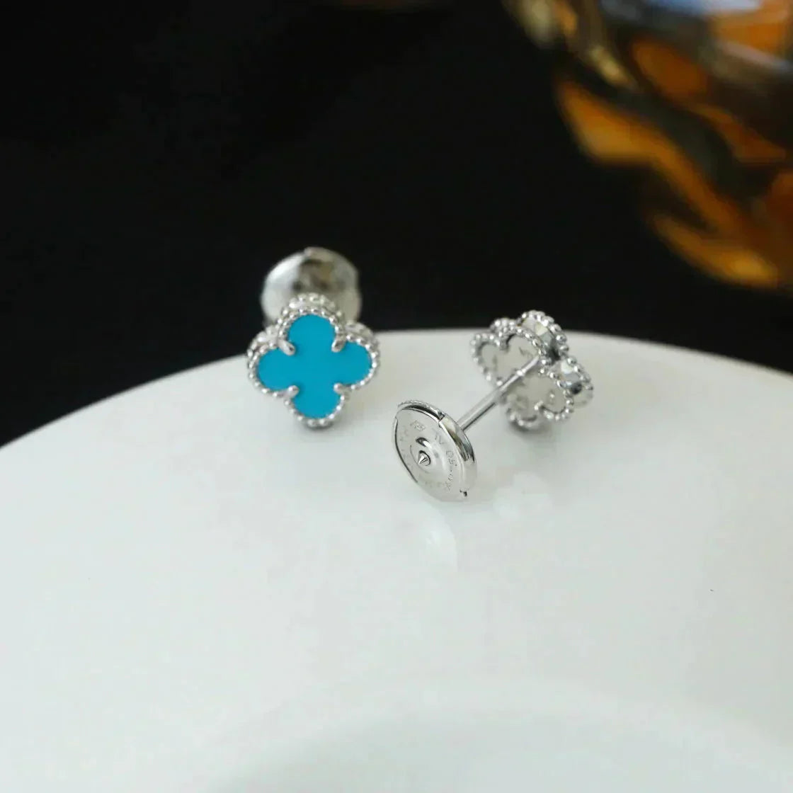 [Royal Top]CLOVER MINI 9.5MM ONYX STUD EARRINGS SILVER