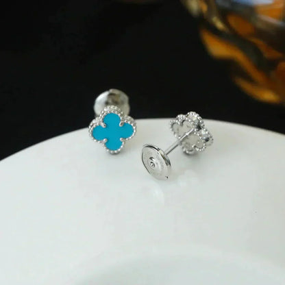 [Royal Top]CLOVER MINI 9.5MM ONYX STUD EARRINGS SILVER