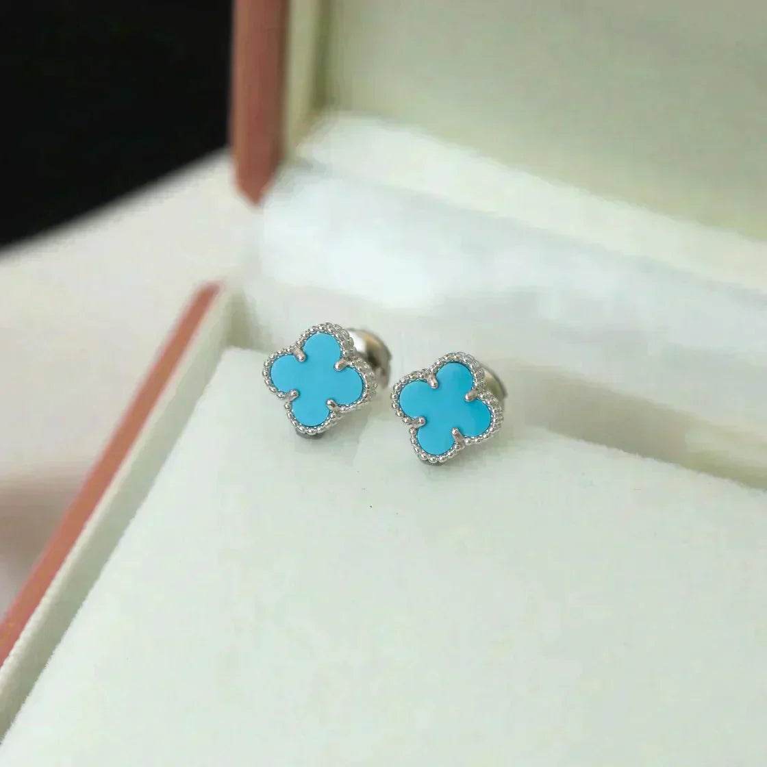 [Royal Top]CLOVER MINI 9.5MM ONYX STUD EARRINGS SILVER