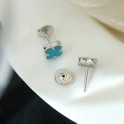 [Royal Top]CLOVER MINI 9.5MM ONYX STUD EARRINGS SILVER