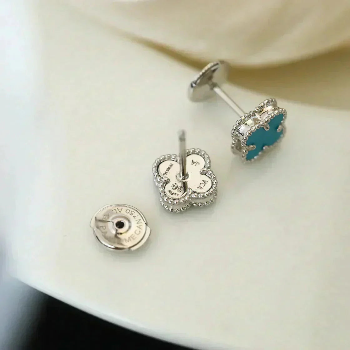 [Royal Top]CLOVER MINI 9.5MM ONYX STUD EARRINGS SILVER